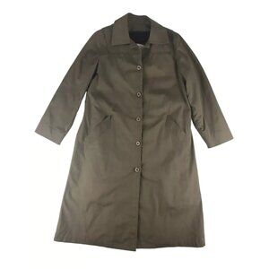 London Fog Maincoats Mens Khaki Lined‎ Collared Button Front Trench Coat Size 8